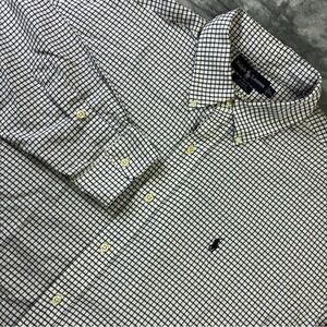 Ralph Lauren Blake 100% Cotton Shirt Mens XL White Blue Plaid Long Sleeve Pony